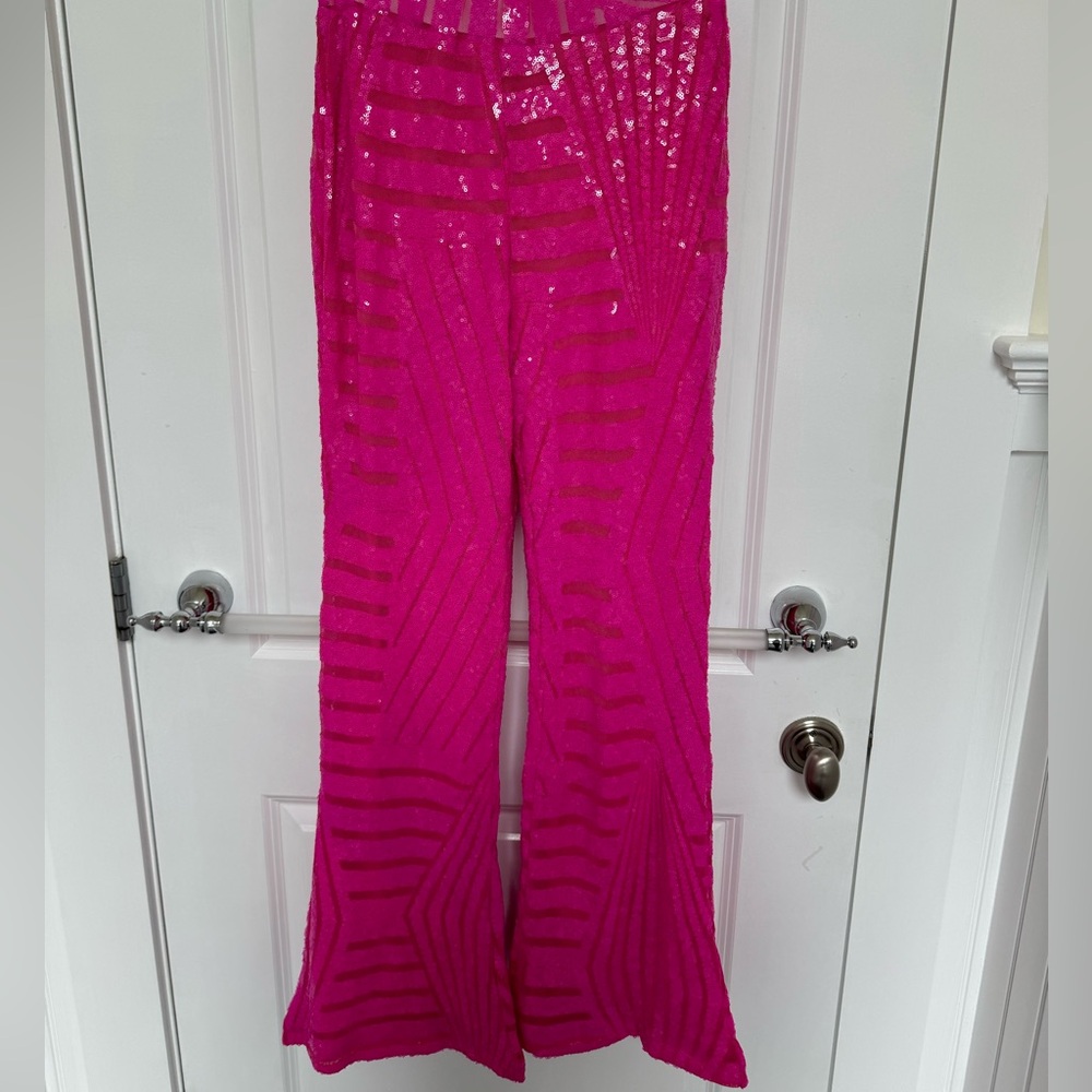 Sequin hot pink pants size M - Picture 3 of 5